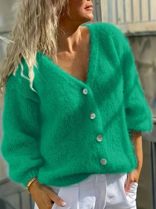 Ellen | Damen Strickcardigan mit Knopfleiste V-Ausschnitt