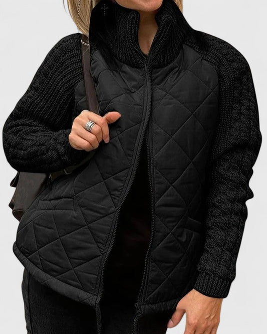 Romana | Damen Steppjacke Winter mit Strickärmeln Stehkragen