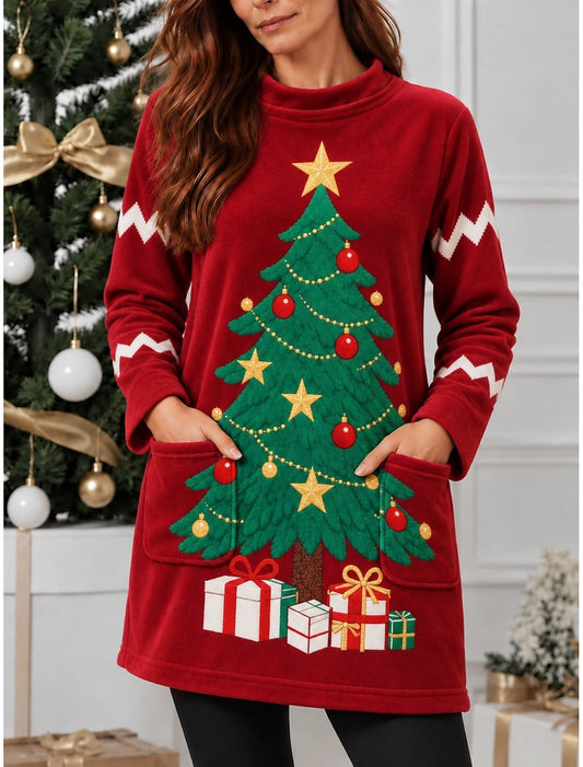 Capucine | Weihnachtspullover Damen mit Kerstbaum-Motiv Stehkragen
