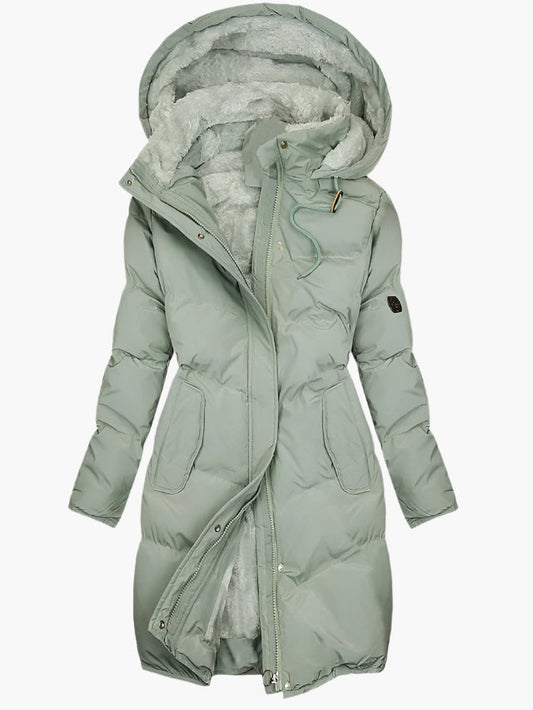 Malin | Langer Wintermantel mit Fellkapuze für Damen