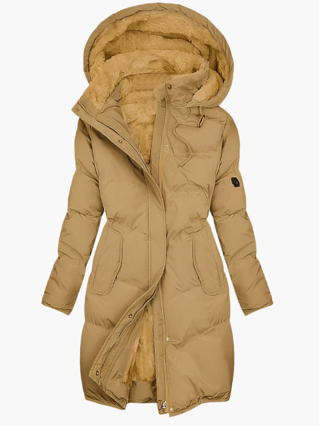 Malin | Langer Wintermantel mit Fellkapuze für Damen