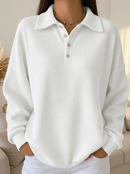 Ariane | Damen Oversized Poloshirt mit Knöpfen Langarm