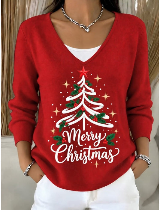 Josette | Weihnachtspullover Damen mit V-Ausschnitt und Knöpfen