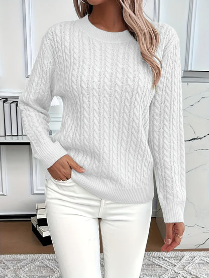 Jorien | Damen Zopfmuster Strickpullover Rundhalsausschnitt Oversized
