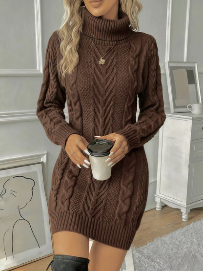 Kristin | Damen Zopfmuster Strickkleid mit Rollkragen