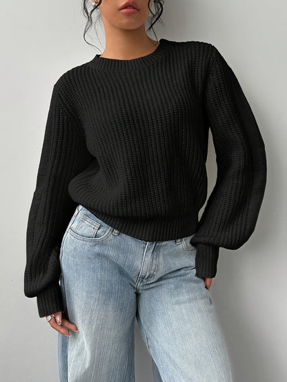 Johanna | Damen Grobstrick Pullover mit Rundhalsausschnitt Langarm