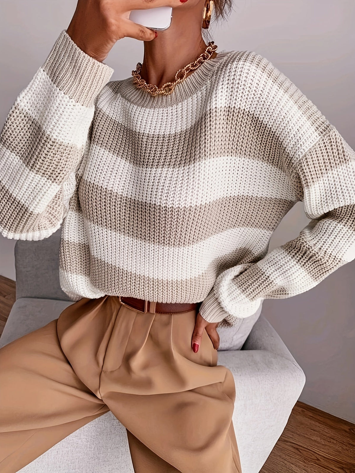 Madeleine | Gestreifter Oversized Strickpullover für Damen