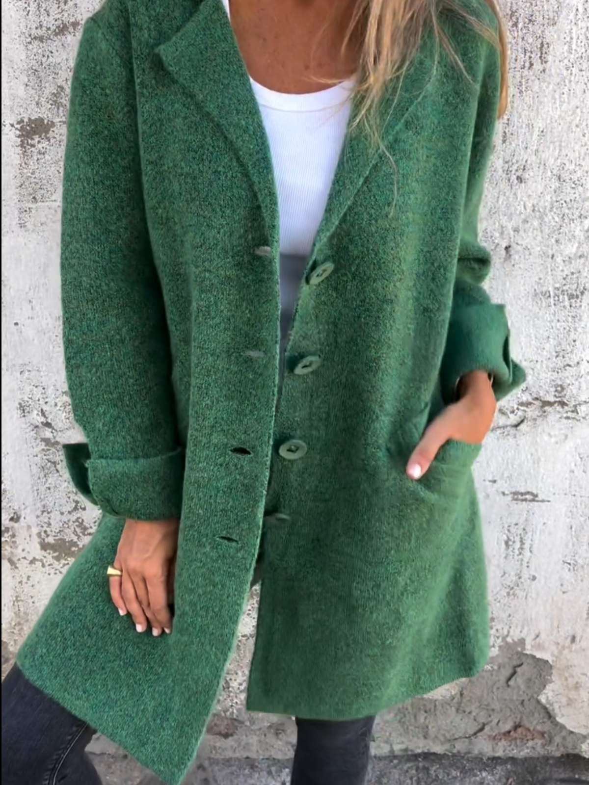 Aleah | Damen Strickjacke lang mit offenem Revers