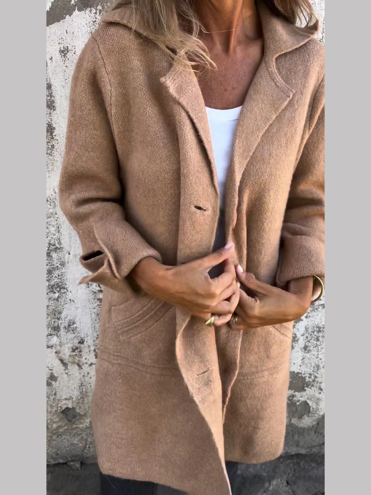 Aleah | Damen Strickjacke lang mit offenem Revers