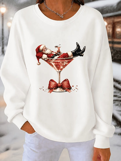 Demi | Weihnachtspullover mit Santa-Cocktail-Print für Damen