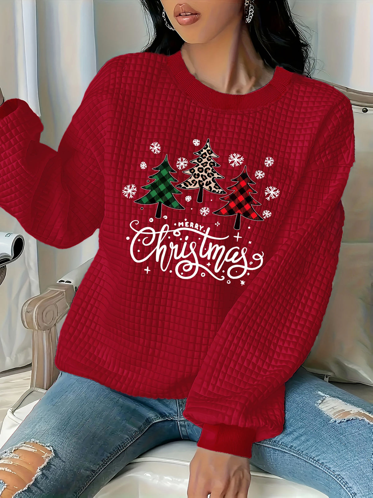 Jolina | Weihnachtspullover mit Zopfmuster-Optik für Damen