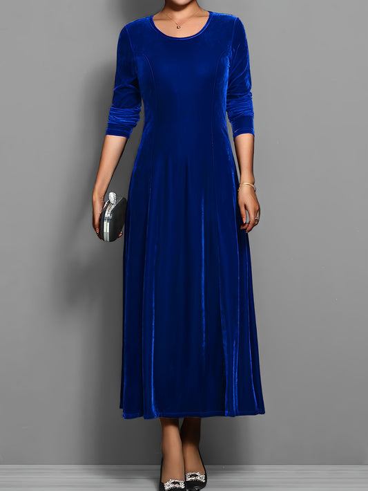 Leila | Elegantes Damen Samtkleid mit Rundhalsausschnitt Langarm