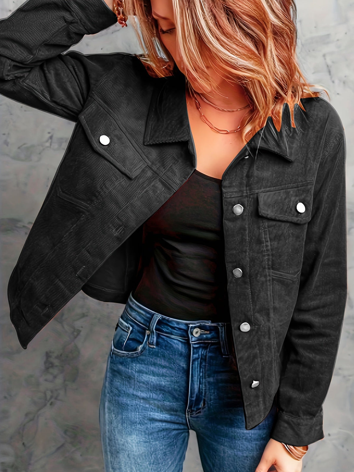 Wilhelmina | Damen Cordjacke mit Knopfleiste und Klappentaschen