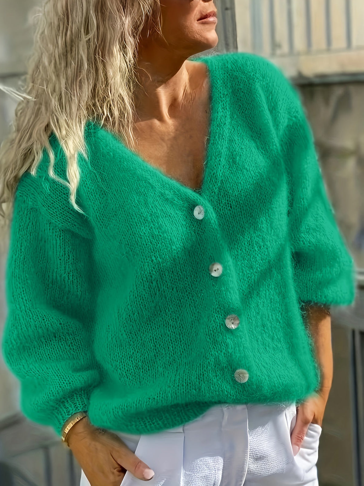 Ellen | Damen Strickcardigan mit Knopfleiste V-Ausschnitt