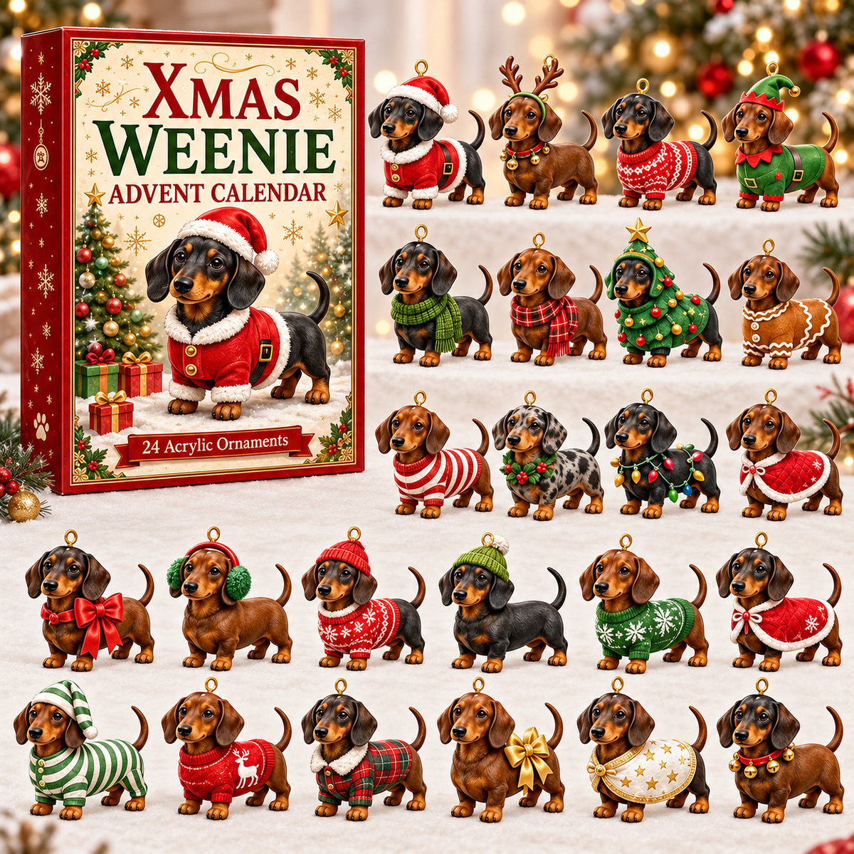 Erla | Adventskalender Weihnachtsgeschenke Dackel Ornament-Set