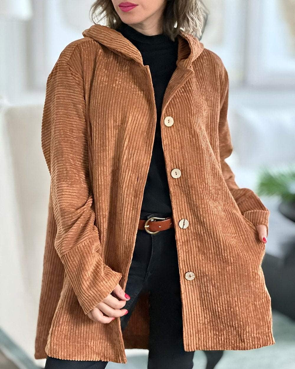 Nannika | Offene Lange Strickjacke mit Taschen für Damen