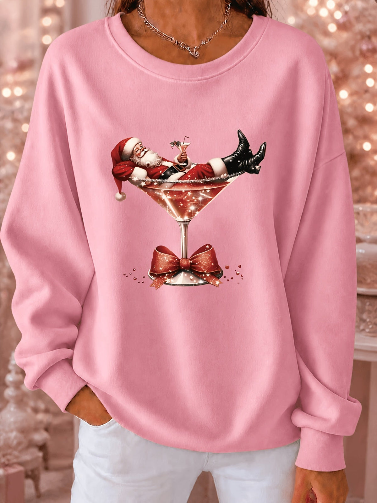 Demi | Weihnachtspullover mit Santa-Cocktail-Print für Damen