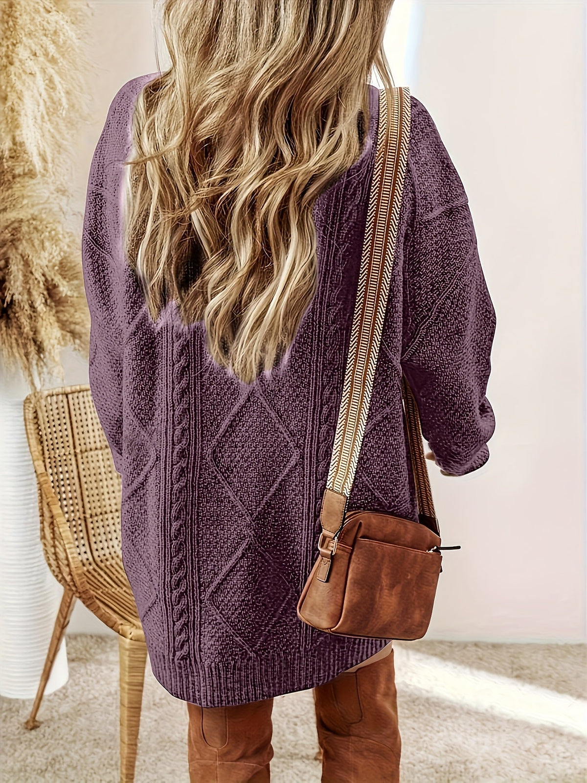 Lykke | Damen Zopfmuster Strickkleid mit Rundhalsausschnitt