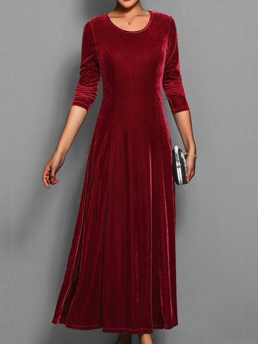Leila | Elegantes Damen Samtkleid mit Rundhalsausschnitt Langarm