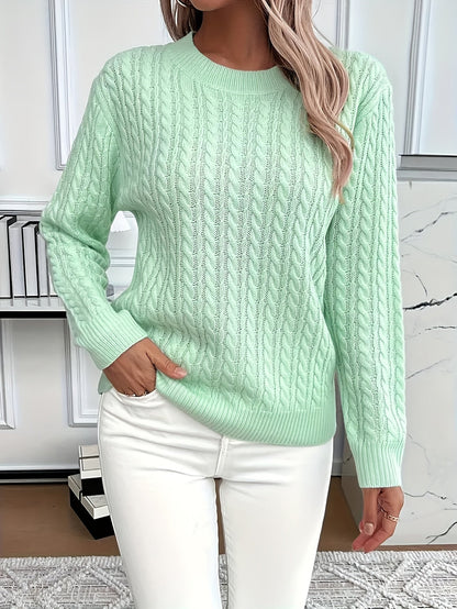 Jorien | Damen Zopfmuster Strickpullover Rundhalsausschnitt Oversized