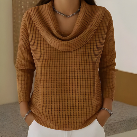 Gwen | Damen Strickpullover mit Wasserfallkragen Waffelmuster