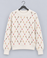 Frieda | Weihnachtspullover Damen mit Rentiermuster Rundhals