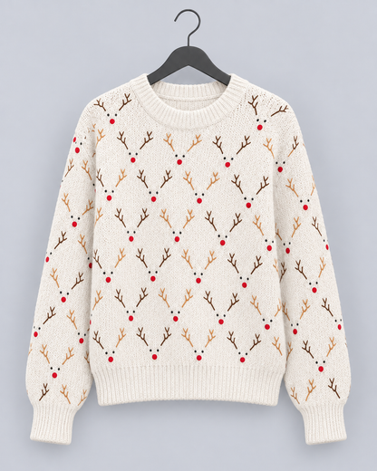 Frieda | Weihnachtspullover Damen mit Rentiermuster Rundhals