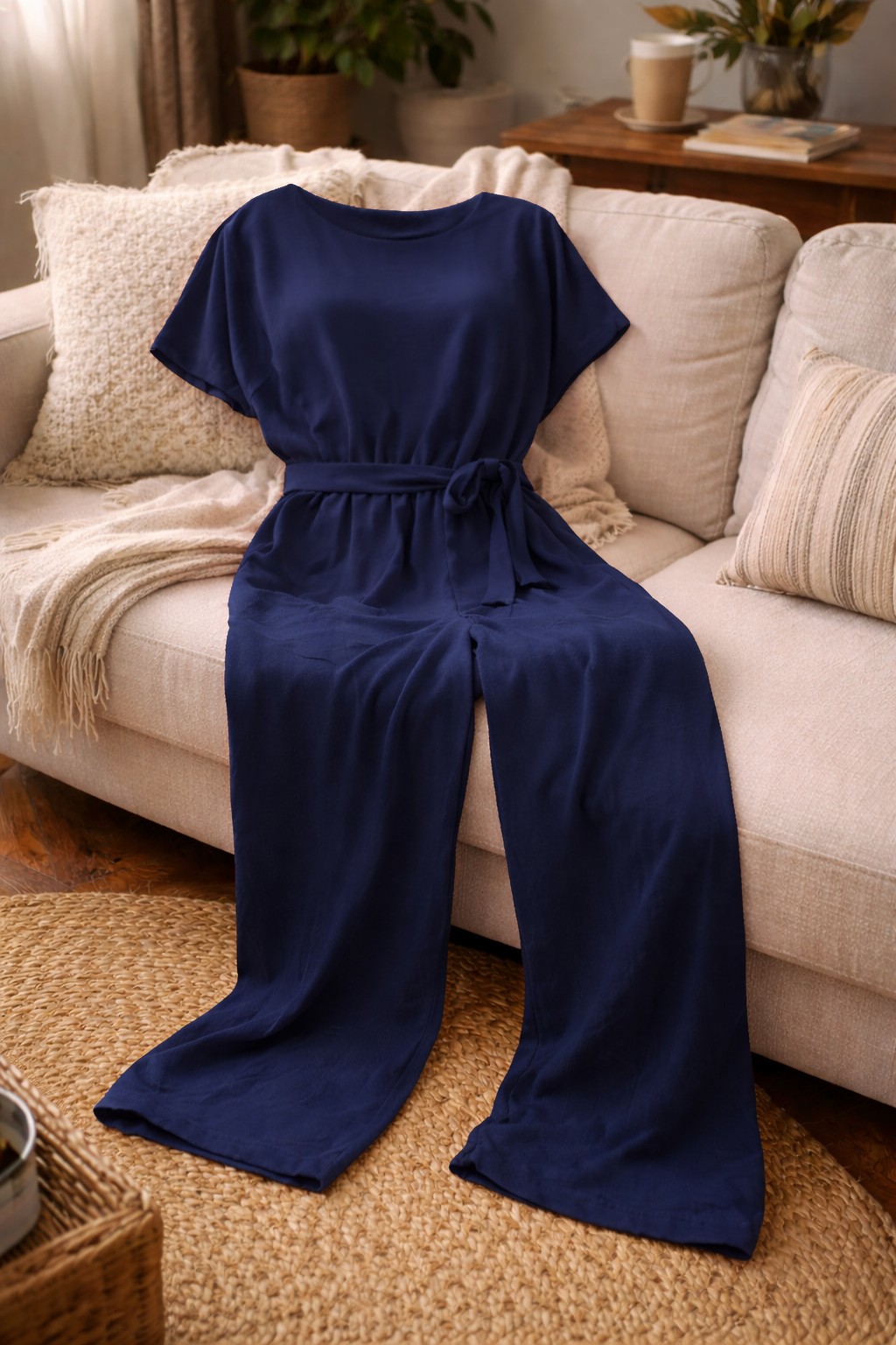 Athena | Damen Jumpsuit Weit Geschnitten mit Bindegürtel
