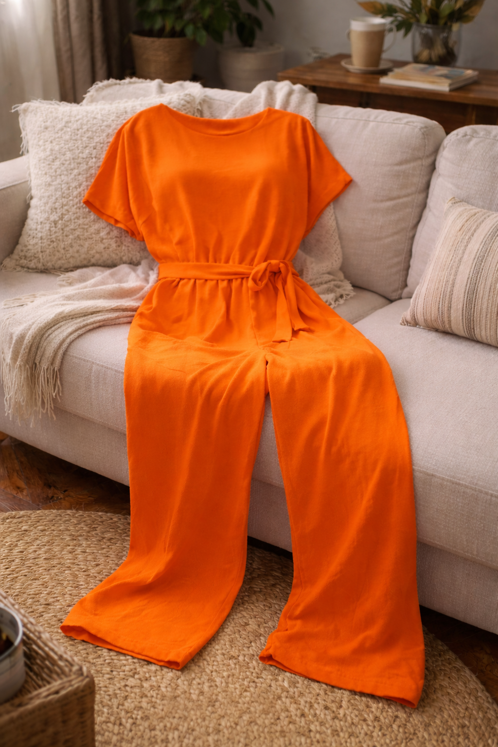 Athena | Damen Jumpsuit Weit Geschnitten mit Bindegürtel