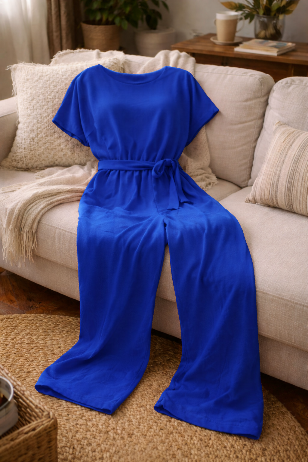 Athena | Damen Jumpsuit Weit Geschnitten mit Bindegürtel