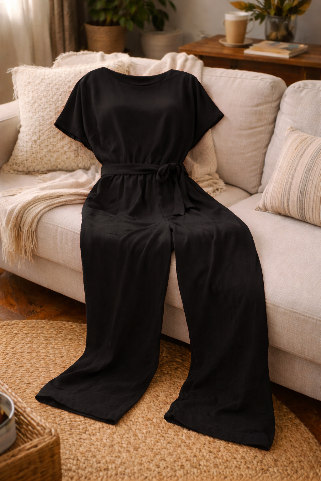 Athena | Damen Jumpsuit Weit Geschnitten mit Bindegürtel