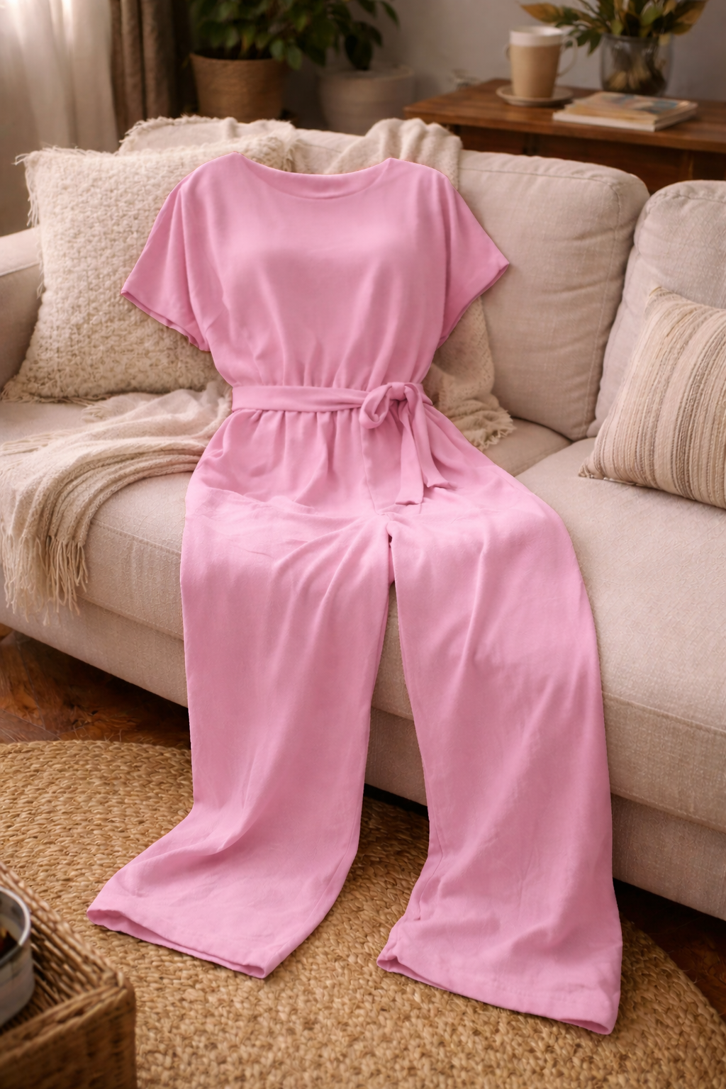 Athena | Damen Jumpsuit Weit Geschnitten mit Bindegürtel