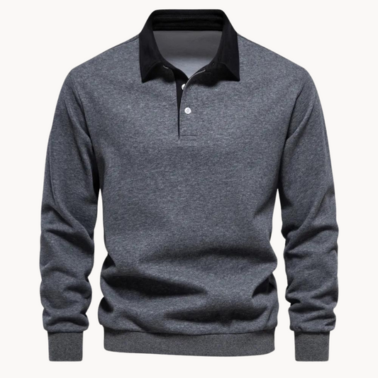 Simon | Herren Polokragen Sweatshirt mit Knopfleiste