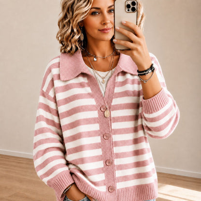 Lissy | Gestreifte Strickjacke mit Reverskragen für Damen