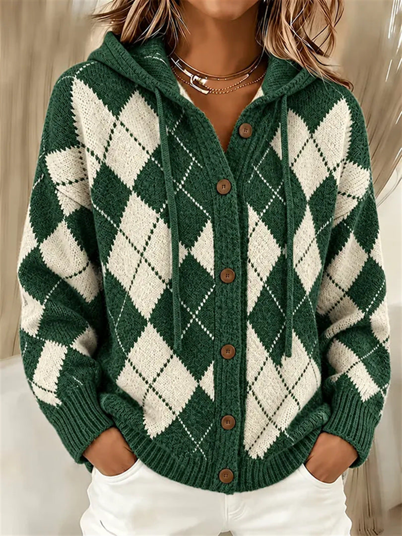 Marissa | Strickjacke mit Kapuze im Karo-Muster für Damen