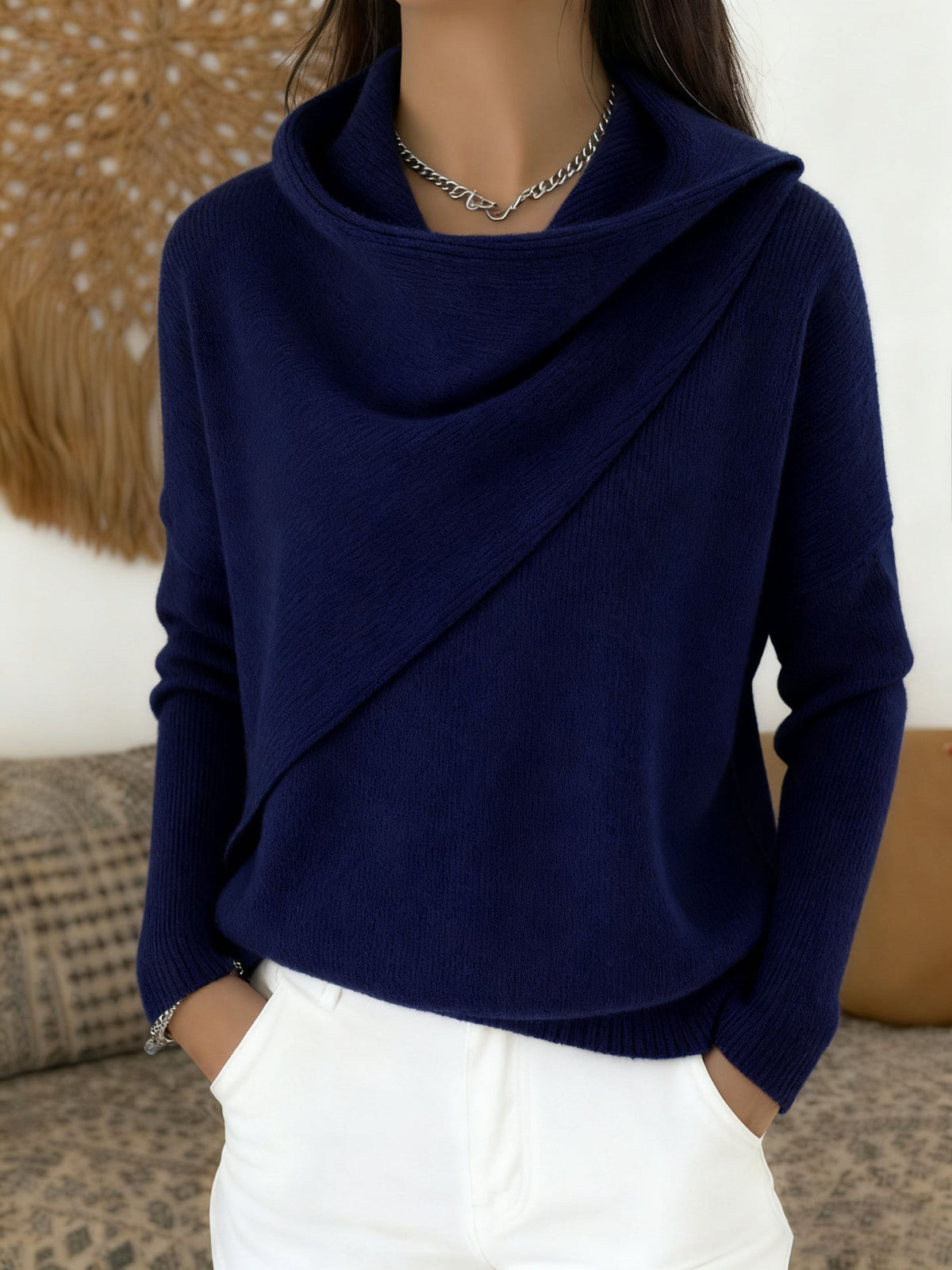 Waldtraut | Asymmetrischer Wickel-Pullover mit Schalkragen für Damen
