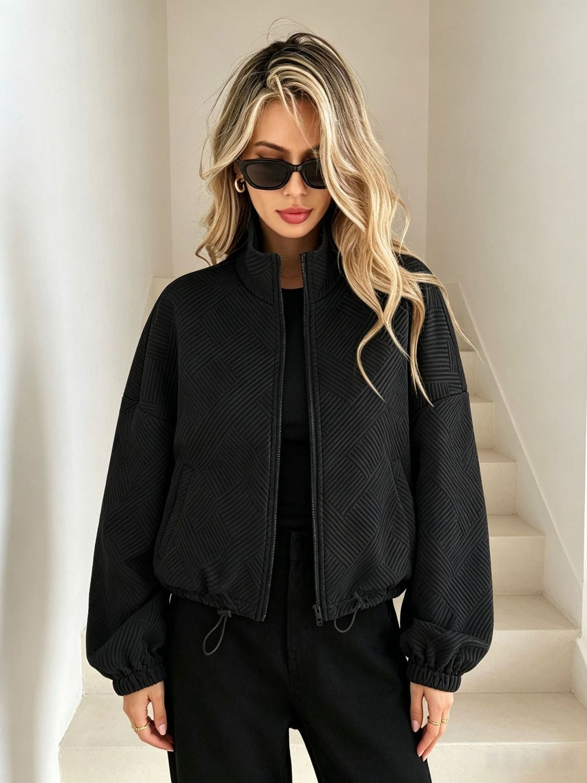 Nannerl | Strickjacke Oversize Stehkragen Reißverschluss für Damen