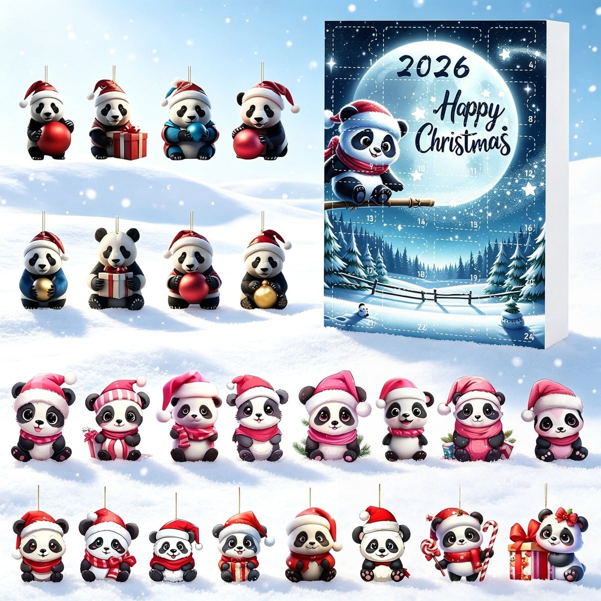 Wenche | Adventskalender Weihnachtsgeschenke Panda Anhänger Set