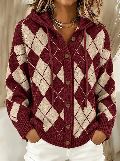 Marissa | Strickjacke mit Kapuze im Karo-Muster für Damen