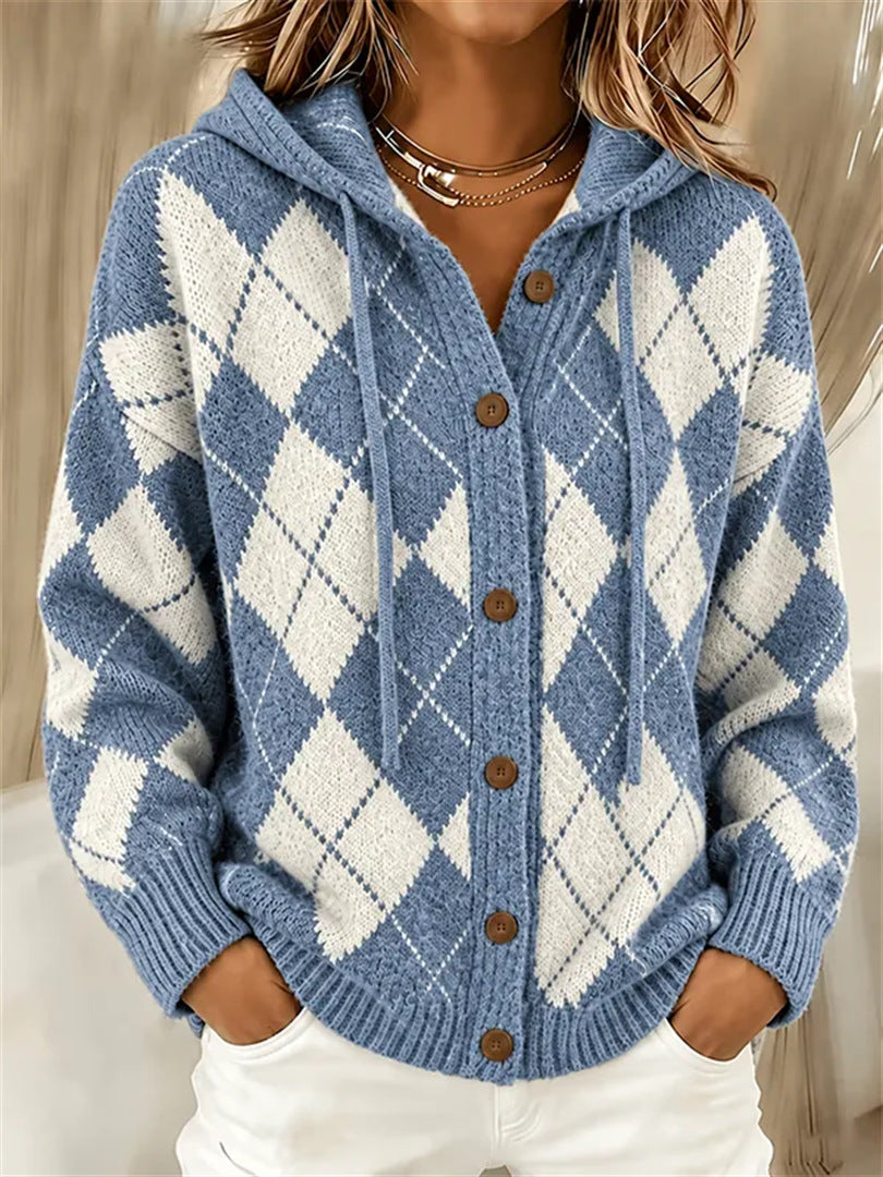 Marissa | Strickjacke mit Kapuze im Karo-Muster für Damen