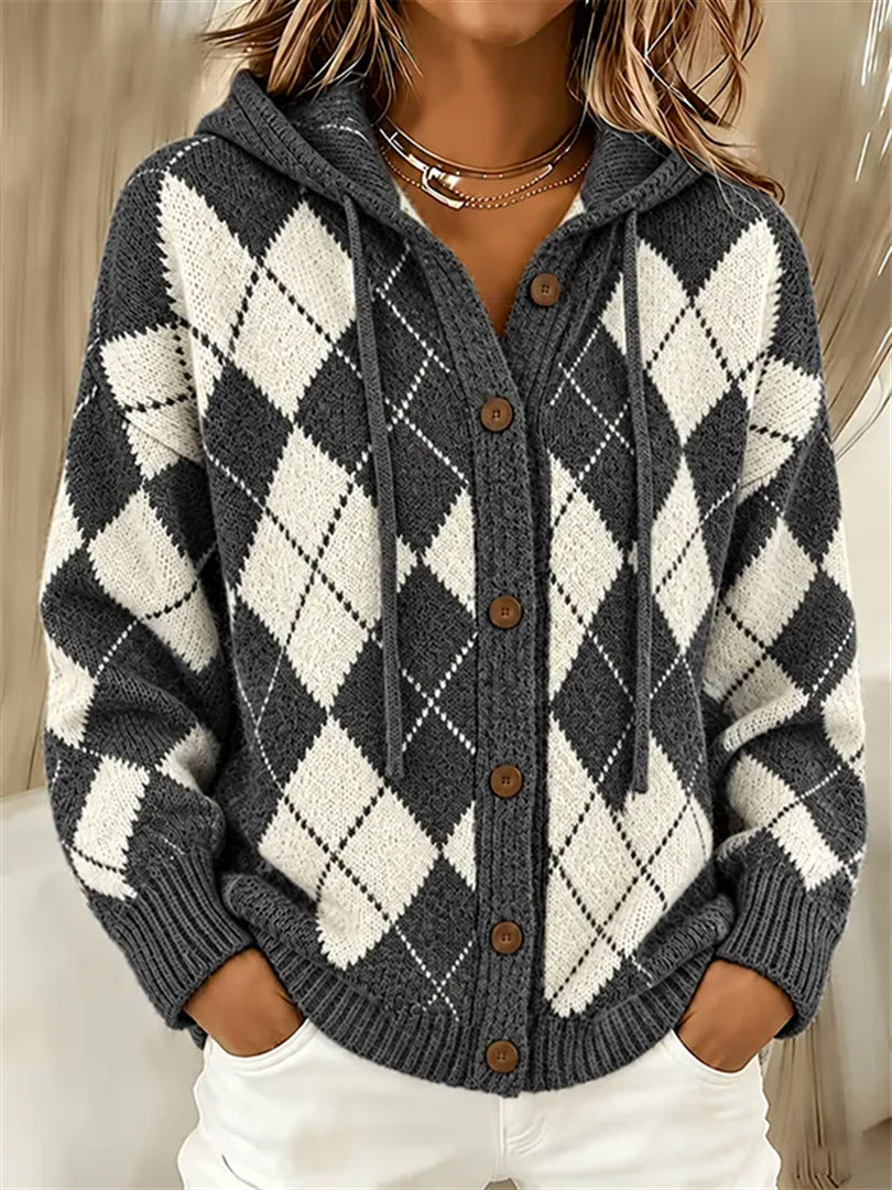 Marissa | Strickjacke mit Kapuze im Karo-Muster für Damen