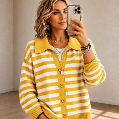 Lissy | Gestreifte Strickjacke mit Reverskragen für Damen