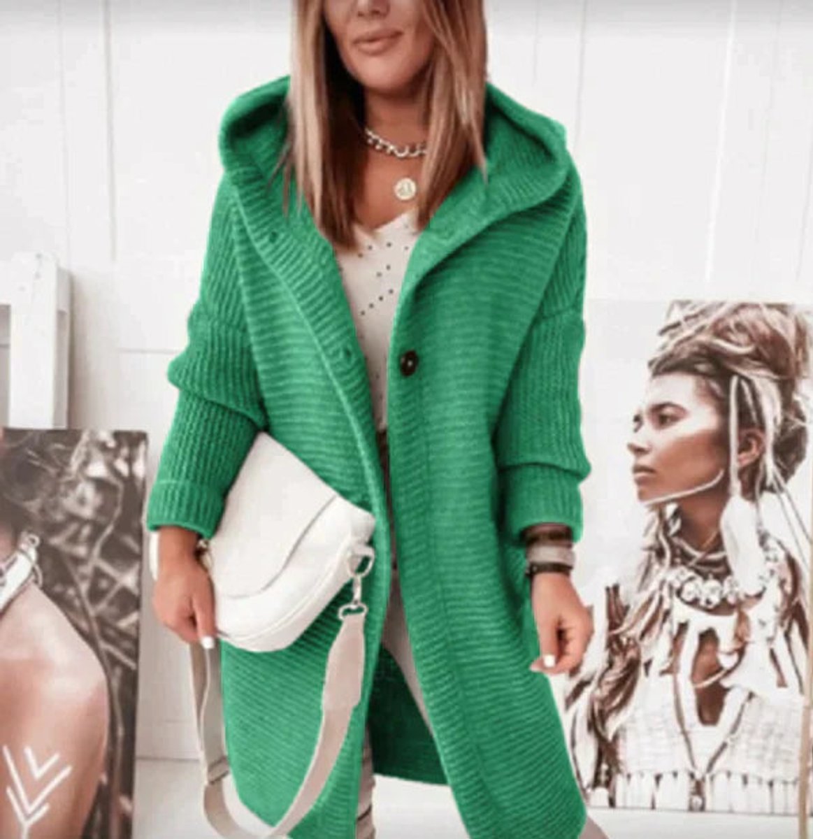 Riet | Strickjacke Damen Lang mit Kapuze Oversized