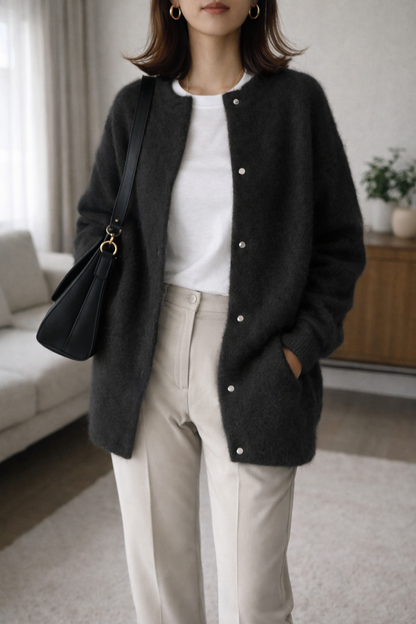 Ida | Strukturierte Strickjacke mit Knopfleiste und Rundhalsausschnitt für Damen