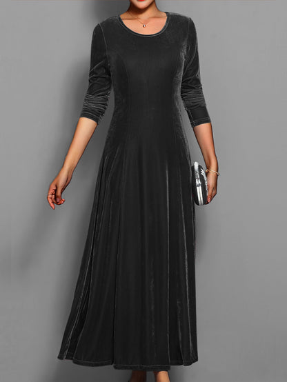Leila | Elegantes Damen Samtkleid mit Rundhalsausschnitt Langarm