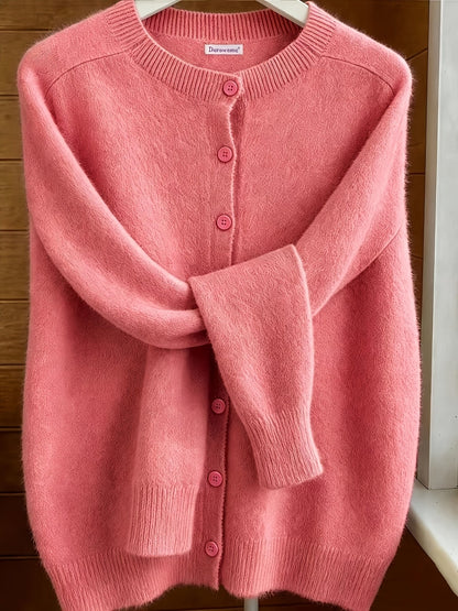 Elvira | Damen Strickjacke Cardigan Rundhalsausschnitt