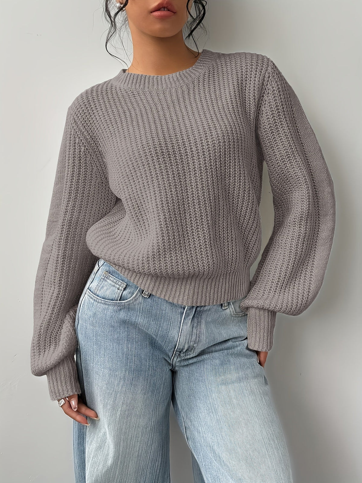 Johanna | Damen Grobstrick Pullover mit Rundhalsausschnitt Langarm