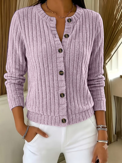 Emma | Damen Strickcardigan geripptes Zopfmuster Knopfleiste