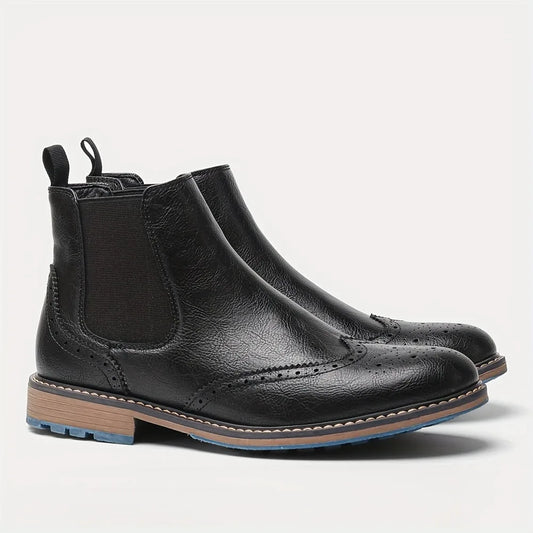 Brent | Herren Chelsea Boots mit Brogue-Muster und Blockabsatz