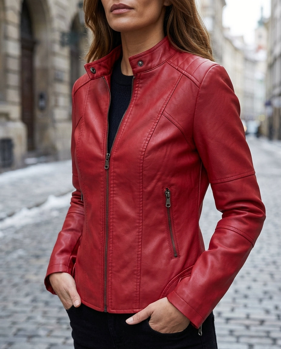 Iben | Taillierte Bikerjacke mit Stehkragen für Damen